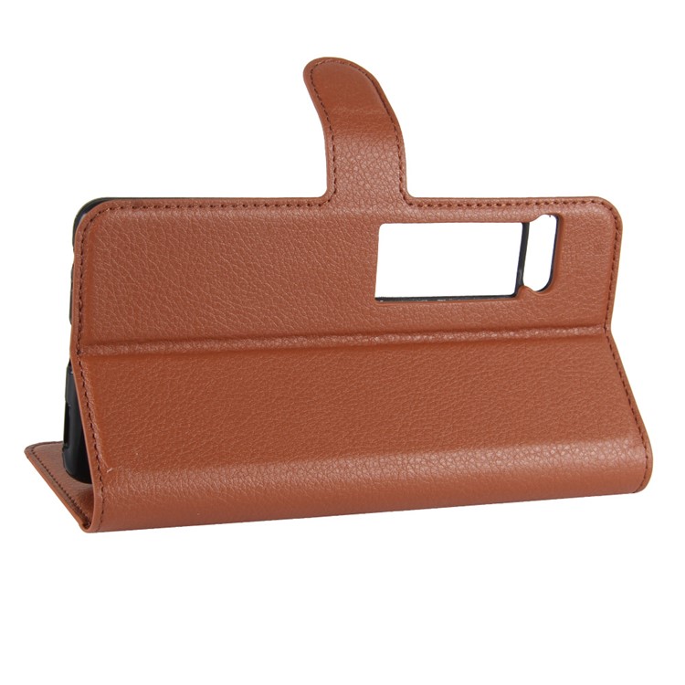 Litchi Grain Leather Wallet Stand Case Protector for Meizu PRO 7 - Brown-5