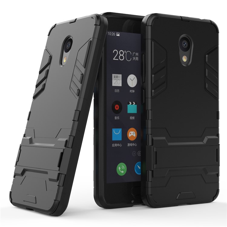 For Meizu M5c / A5 Cool Plastic TPU Kickstand Hybrid Case Accessory - Black-1