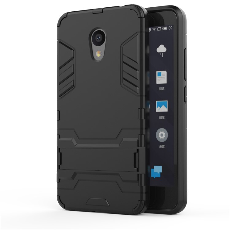 For Meizu M5c / A5 Cool Plastic TPU Kickstand Hybrid Case Accessory - Black-2