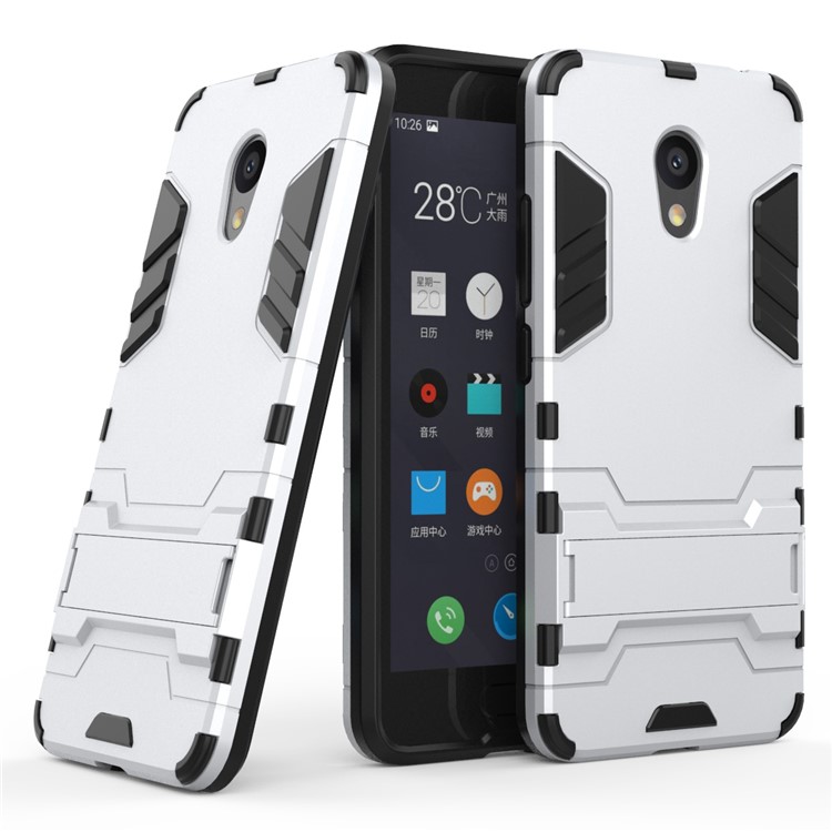 For Meizu M5c / A5 Cool Plastic TPU Kickstand Hybrid Case Accessory - White-1