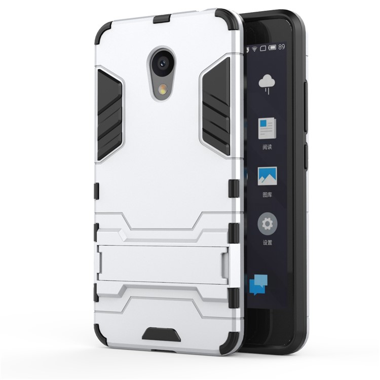 For Meizu M5c / A5 Cool Plastic TPU Kickstand Hybrid Case Accessory - White-2