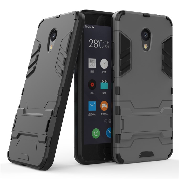 For Meizu M5c / A5 Cool Plastic TPU Kickstand Hybrid Casing Phone Accessory - Grey-1