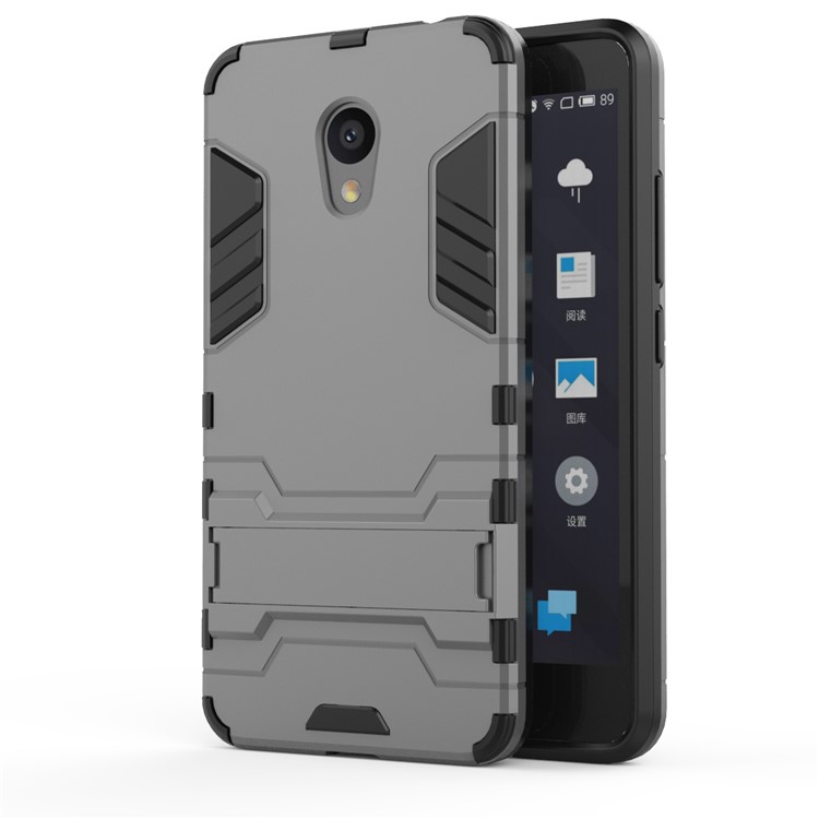 For Meizu M5c / A5 Cool Plastic TPU Kickstand Hybrid Casing Phone Accessory - Grey-2