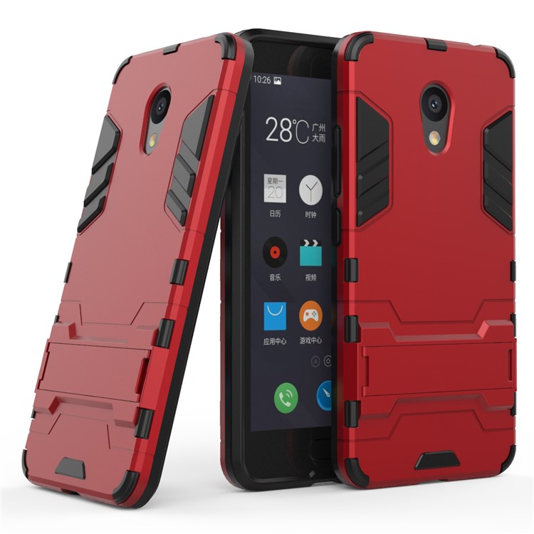 Cool Plastic TPU Kickstand Hybrid Shell Phone Accessory for Meizu M5c / A5 - Red-1