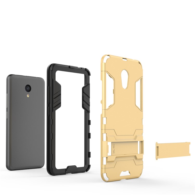 Cool Plastic TPU Kickstand Hybrid Cover for Meizu M5c / A5 - Gold-5