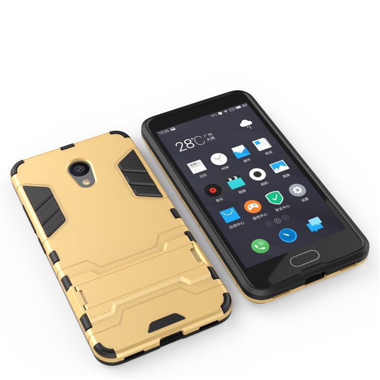 Cool Plastic TPU Kickstand Hybrid Cover for Meizu M5c / A5 - Gold-8