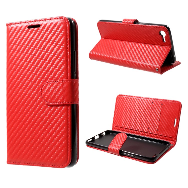 Twill Carbon Fiber Grain Flip Wallet Leather Protection Shell for Meizu E2 - Red-1