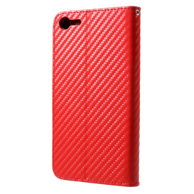 Twill Carbon Fiber Grain Flip Wallet Leather Protection Shell for Meizu E2 - Red-3