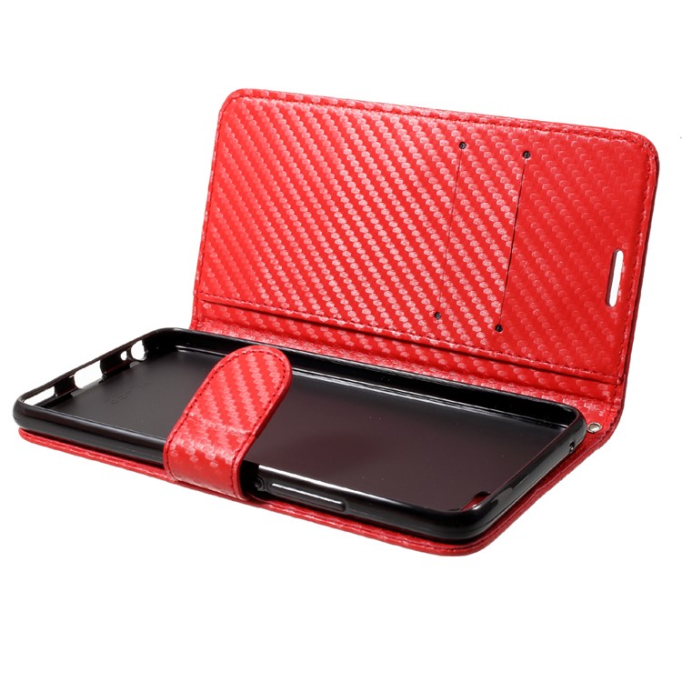 Twill Carbon Fiber Grain Flip Wallet Leather Protection Shell for Meizu E2 - Red-5