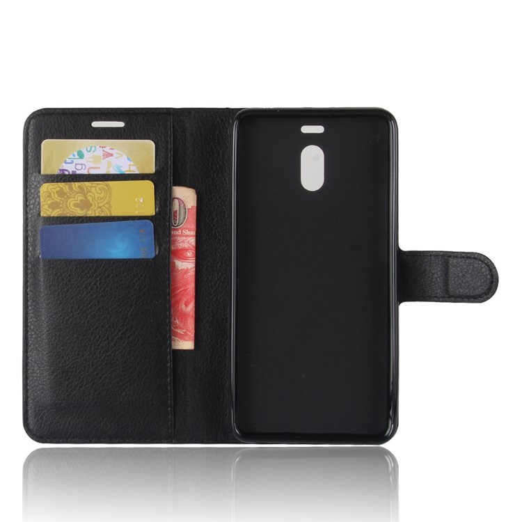 Litchi Skin PU Leather Magnetic Wallet Stand Phone Shell for Meizu M6 Note - Black-3