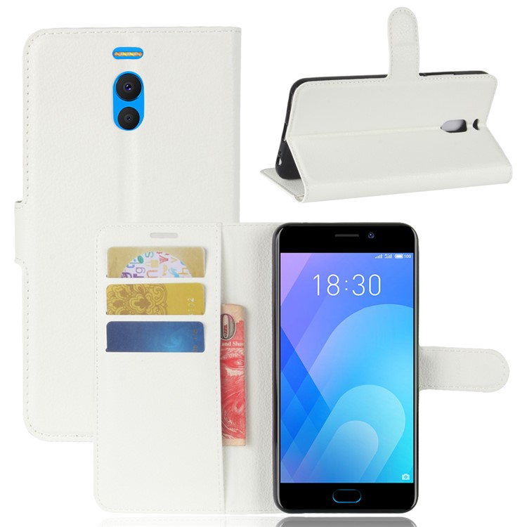 Litchi Skin PU Leather Magnetic Wallet Stand Phone Case for Meizu M6 Note - White-1