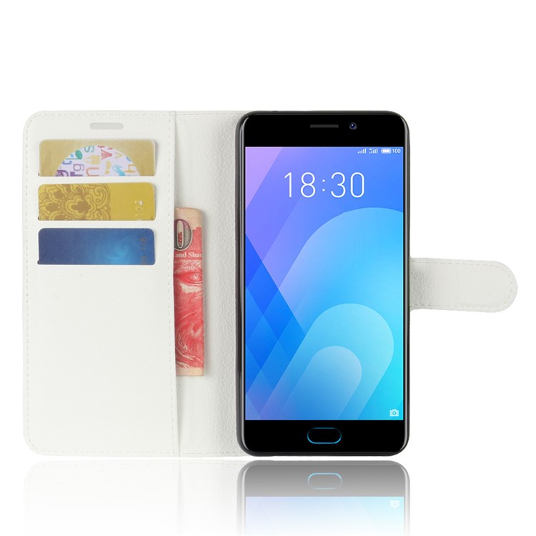 Litchi Skin PU Leather Magnetic Wallet Stand Phone Case for Meizu M6 Note - White-4