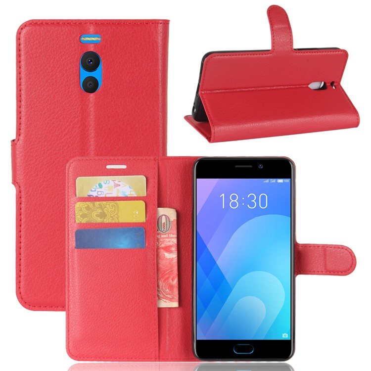 Litchi Skin PU Leather Magnetic Wallet Stand Phone Cover for Meizu M6 Note - Red-1