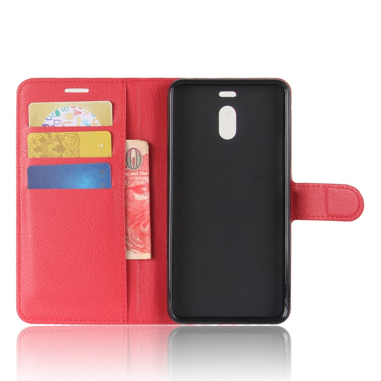 Litchi Skin PU Leather Magnetic Wallet Stand Phone Cover for Meizu M6 Note - Red-3