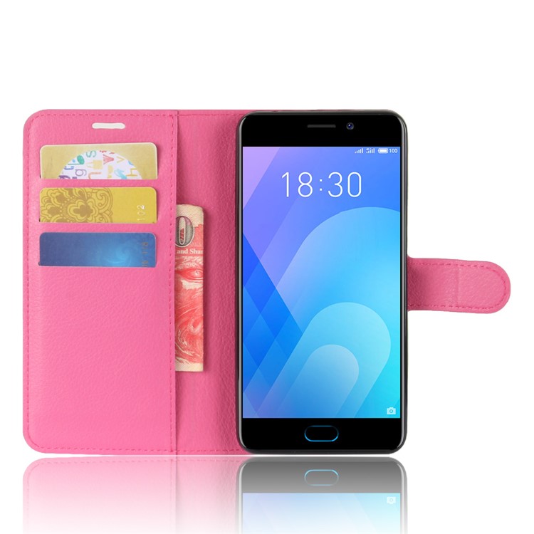 Litchi Skin PU Leather Magnetic Wallet Stand Phone Casing for Meizu M6 Note - Rose-4