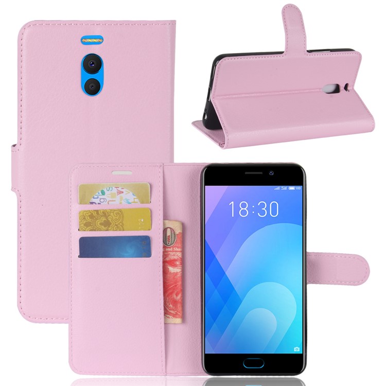 Litchi Skin PU Leather Magnetic Wallet Phone Shell with Stand for Meizu M6 Note - Pink-1