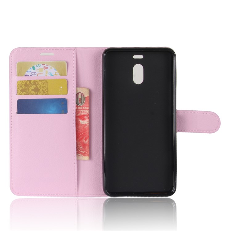 Litchi Skin PU Leather Magnetic Wallet Phone Shell with Stand for Meizu M6 Note - Pink-3