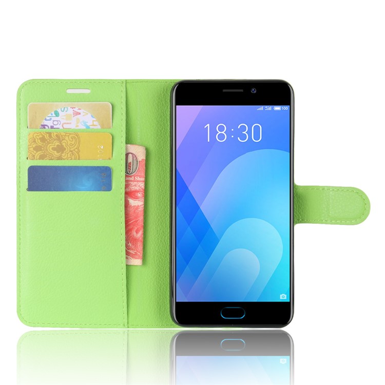 Litchi Skin PU Leather Magnetic Wallet Phone Cover with Stand for Meizu M6 Note - Green-4