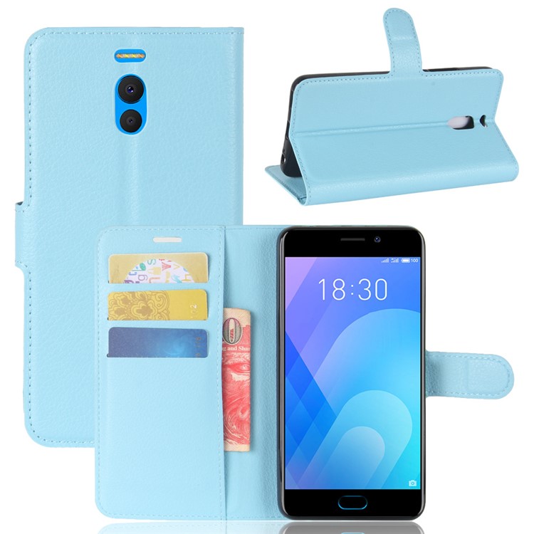Litchi Skin PU Leather Magnetic Wallet Phone Casing with Stand for Meizu M6 Note - Blue-1