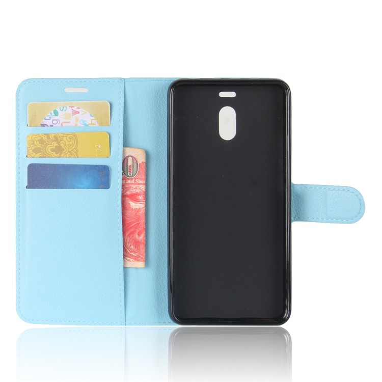 Litchi Skin PU Leather Magnetic Wallet Phone Casing with Stand for Meizu M6 Note - Blue-3