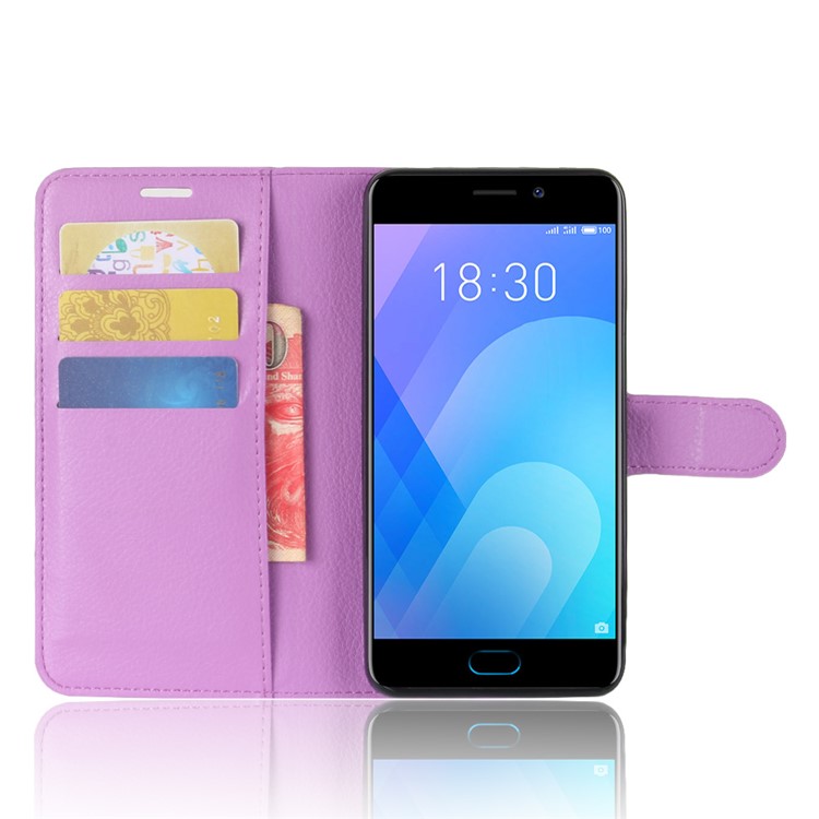 Litchi Skin PU Leather Wallet Stand Phone Shell with Magnet for Meizu M6 Note - Purple-4