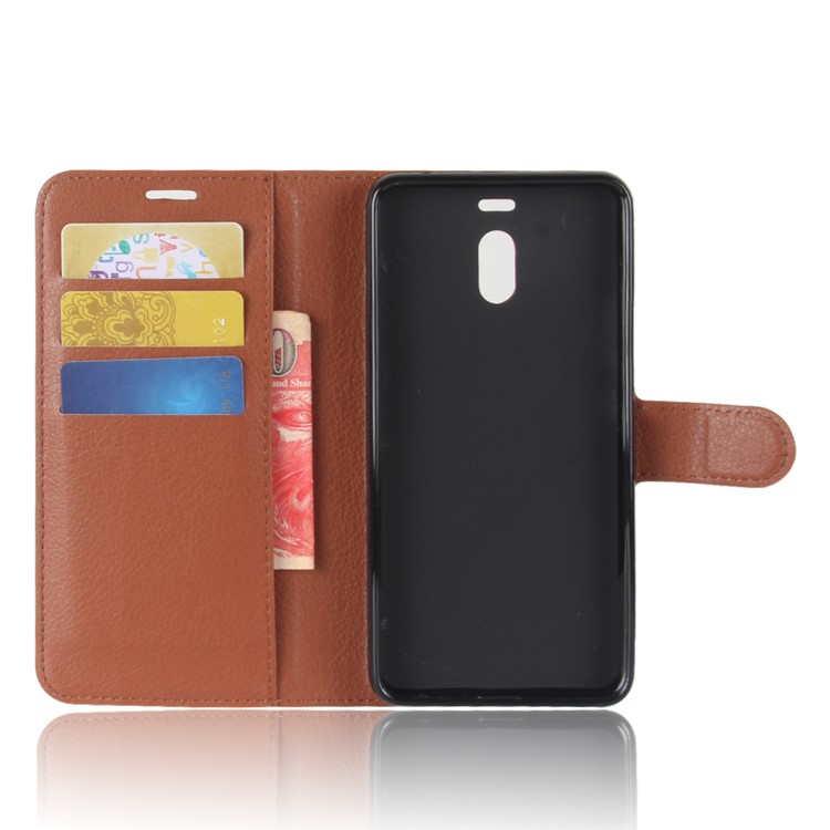 Litchi Skin PU Leather Wallet Stand Phone Case with Magnet for Meizu M6 Note - Brown-3