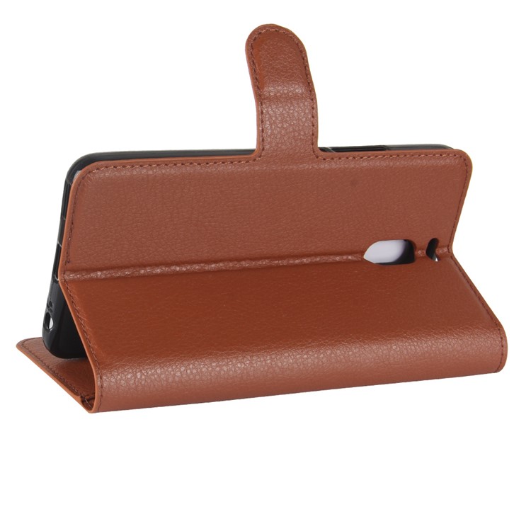 Litchi Skin PU Leather Wallet Stand Phone Case with Magnet for Meizu M6 Note - Brown-5
