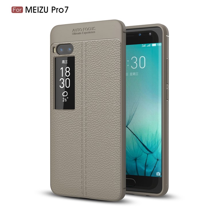 For Meizu PRO 7 Litchi Grain Soft TPU Cellphone Cover - Grey-1