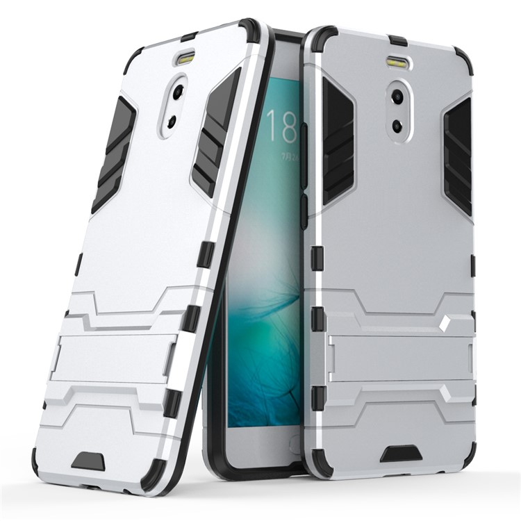 Shockproof PC + TPU Hybrid Kickstand Phone Cover for Meizu M6 Note - Silver-1