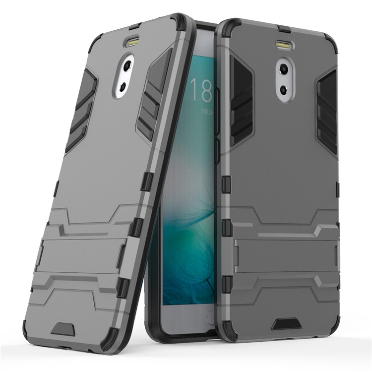 Shockproof PC + TPU Hybrid Kickstand Phone Shell for Meizu M6 Note - Grey-1