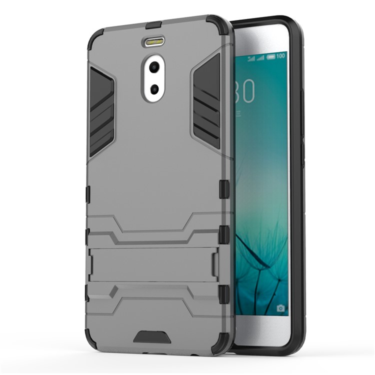 Shockproof PC + TPU Hybrid Kickstand Phone Shell for Meizu M6 Note - Grey-2