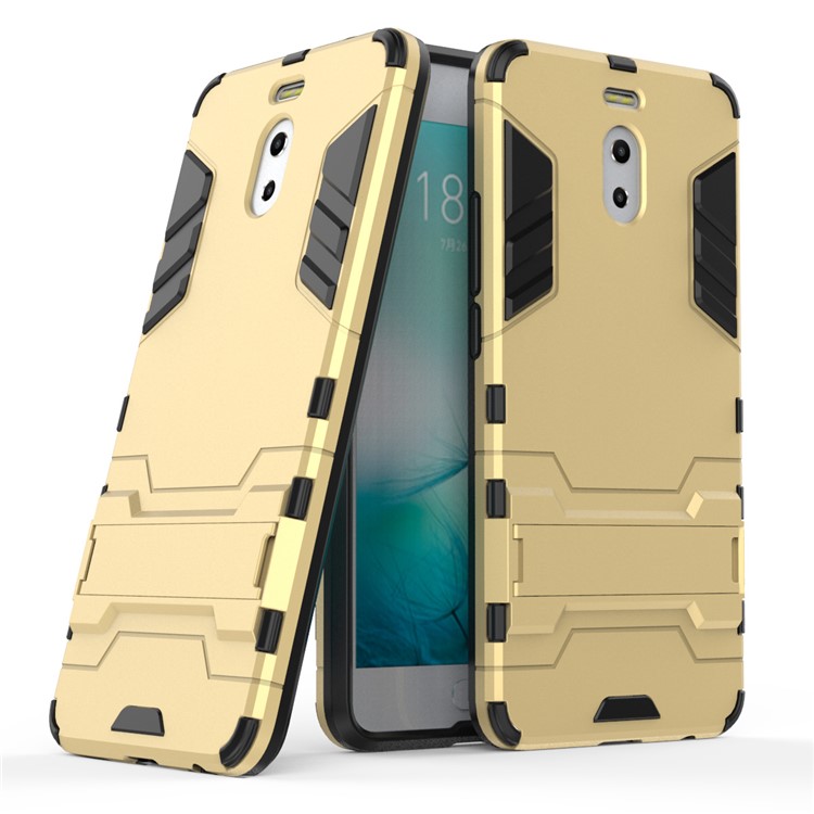 Shockproof PC + TPU Hybrid Kickstand Mobile Phone Case for Meizu M6 Note - Gold-1