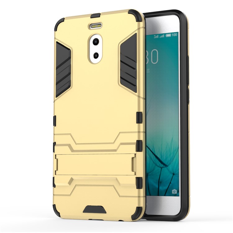 Shockproof PC + TPU Hybrid Kickstand Mobile Phone Case for Meizu M6 Note - Gold-2