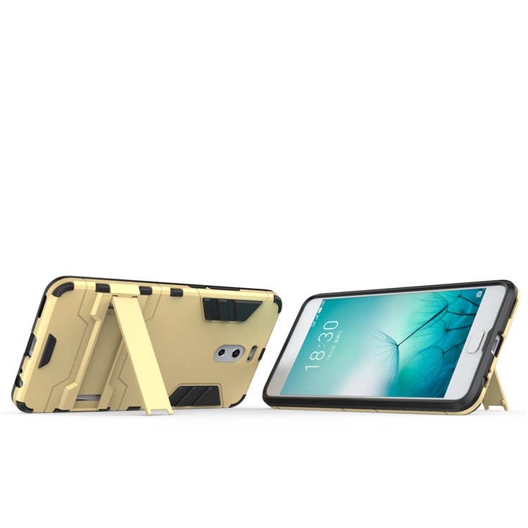 Shockproof PC + TPU Hybrid Kickstand Mobile Phone Case for Meizu M6 Note - Gold-4
