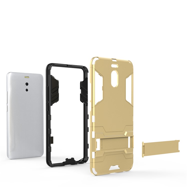 Shockproof PC + TPU Hybrid Kickstand Mobile Phone Case for Meizu M6 Note - Gold-7