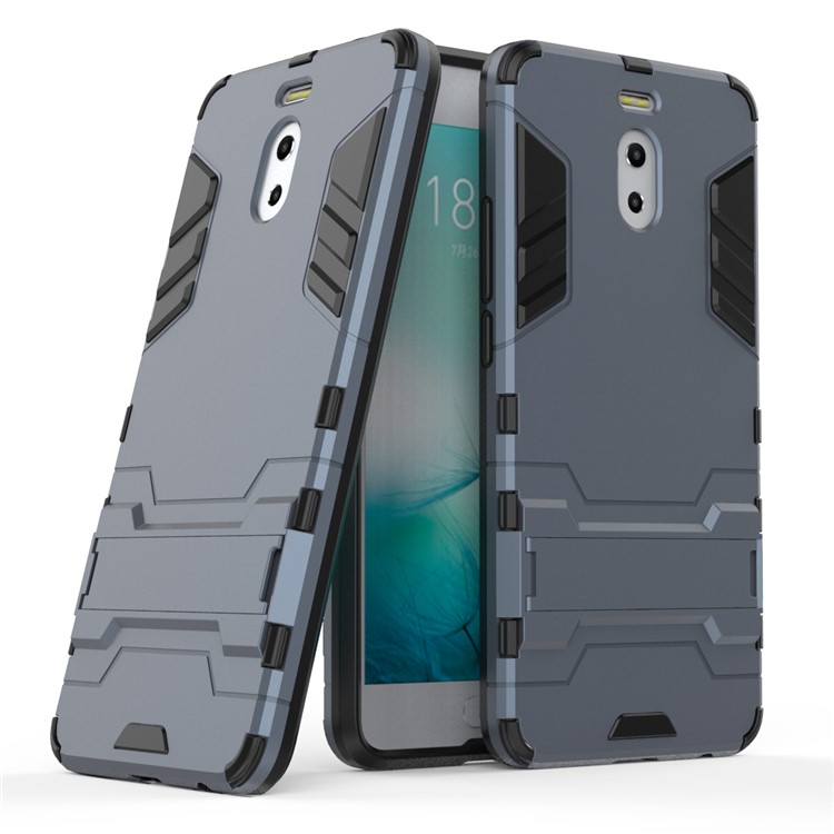 Shockproof PC + TPU Hybrid Kickstand Back Casing for Meizu M6 Note - Dark Blue-1