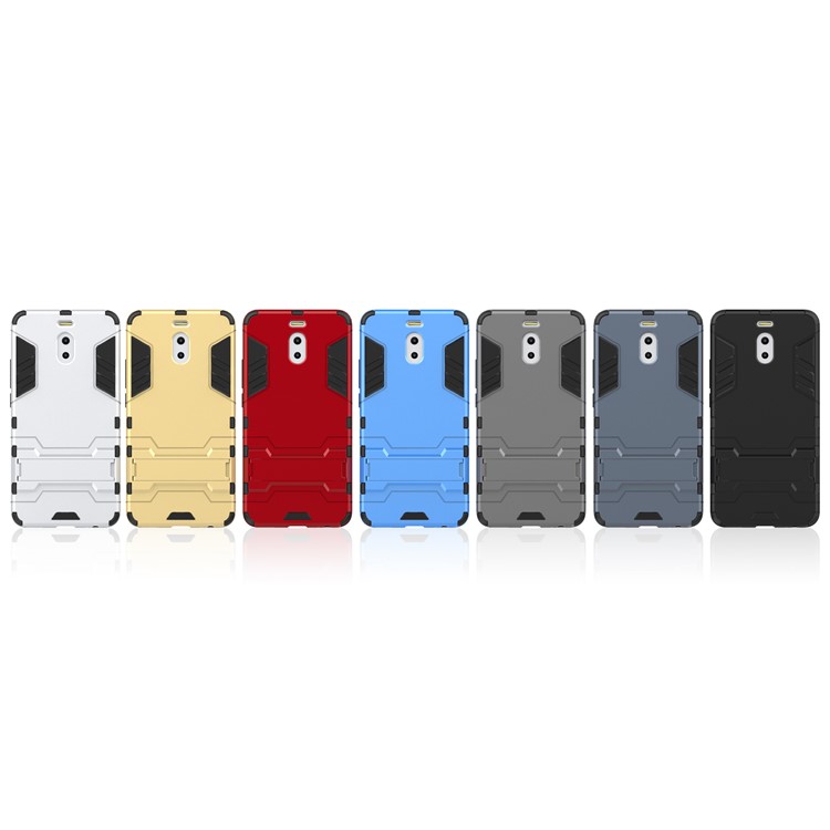 Shockproof PC + TPU Hybrid Kickstand Back Casing for Meizu M6 Note - Dark Blue-3