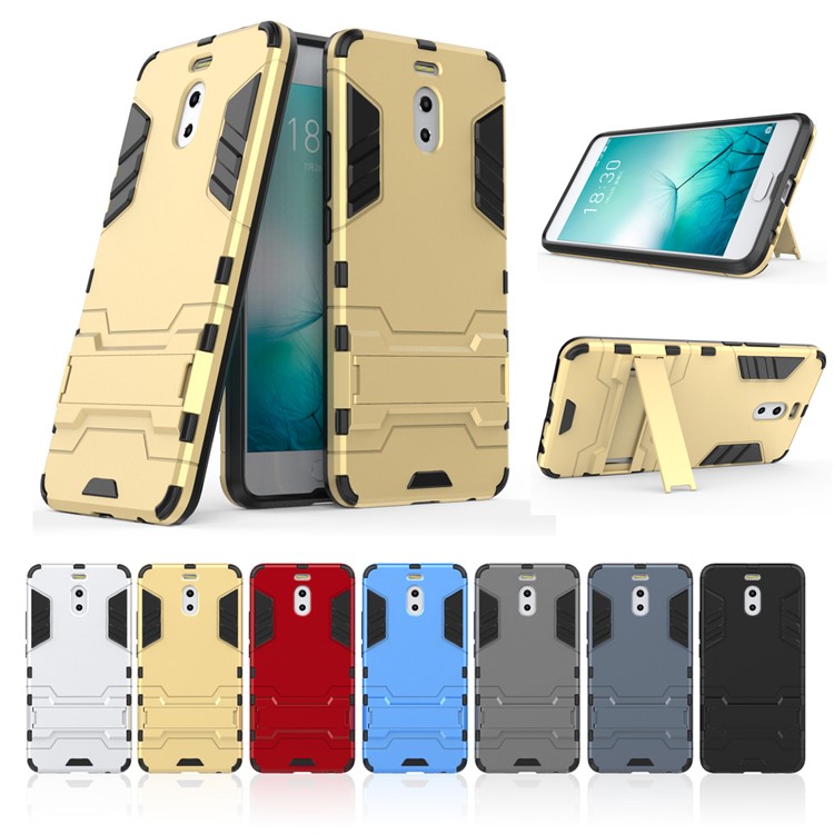 Shockproof PC + TPU Hybrid Kickstand Back Casing for Meizu M6 Note - Dark Blue-4