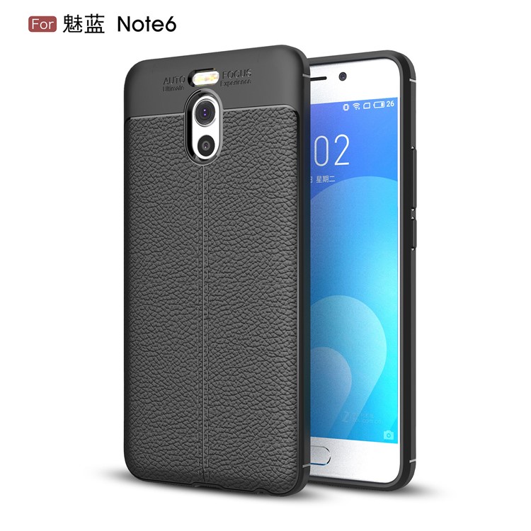 For Meizu M6 Note Litchi Skin PU Leather Coated TPU Cover Shell - Black-1