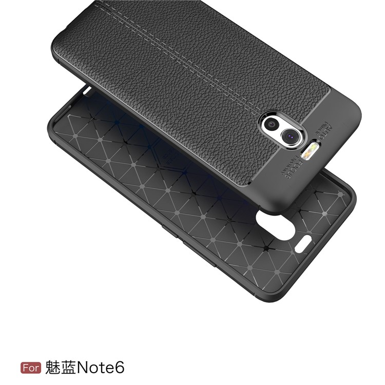 For Meizu M6 Note Litchi Skin PU Leather Coated TPU Cover Shell - Black-2