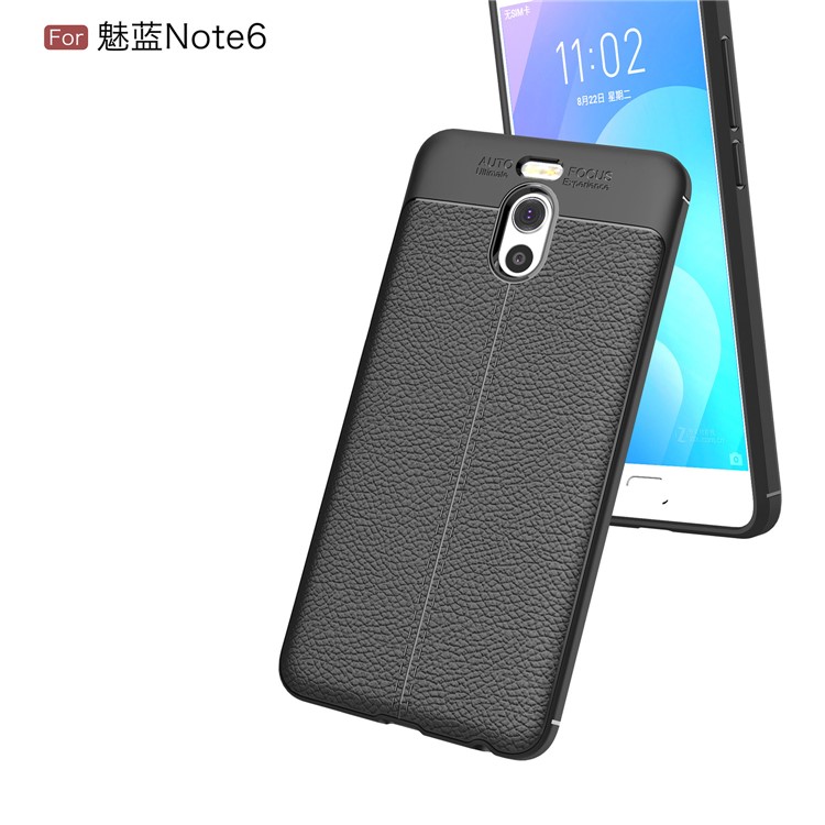 For Meizu M6 Note Litchi Skin PU Leather Coated TPU Cover Shell - Black-6