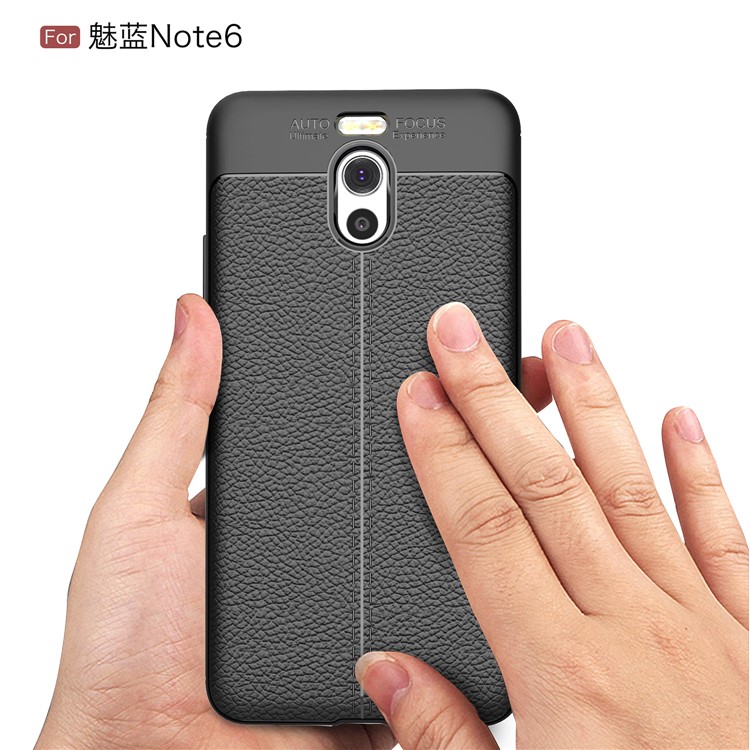 For Meizu M6 Note Litchi Skin PU Leather Coated TPU Cover Shell - Black-7