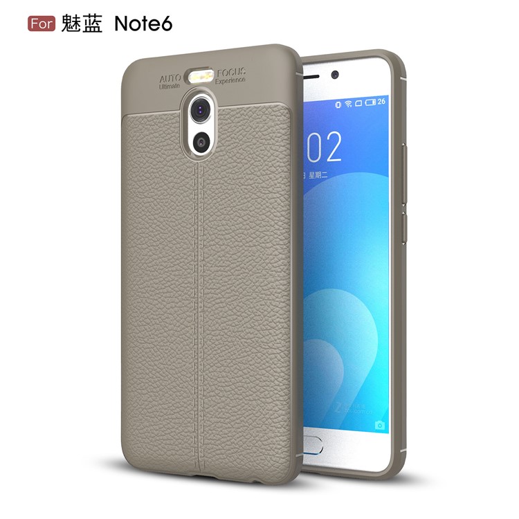 For Meizu M6 Note Litchi Skin PU Leather Coated TPU Mobile Cover - Grey-1