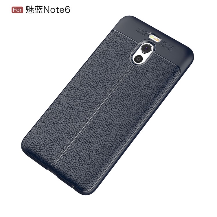 For Meizu M6 Note Litchi Skin PU Leather Coated TPU Protective Mobile Phone Case Accessory - Dark Blue-2