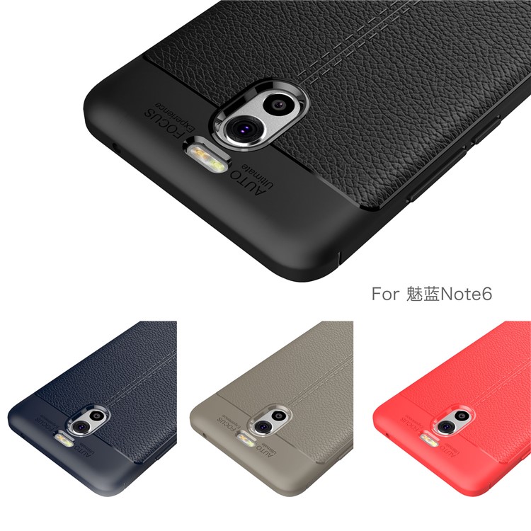 For Meizu M6 Note Litchi Skin PU Leather Coated TPU Protective Mobile Phone Case Accessory - Dark Blue-3