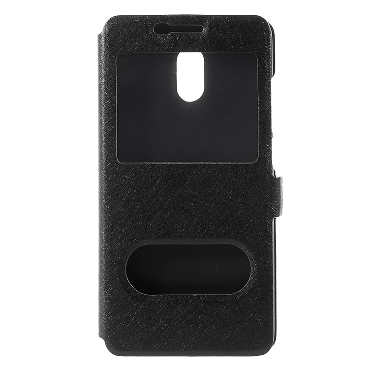 For Meizu M6 Silk Texture Dual Window Stand Leather Phone Case - Black-3