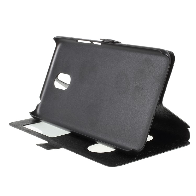 For Meizu M6 Silk Texture Dual Window Stand Leather Phone Case - Black-4