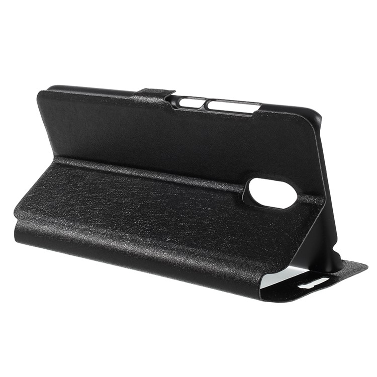 For Meizu M6 Silk Texture Dual Window Stand Leather Phone Case - Black-5