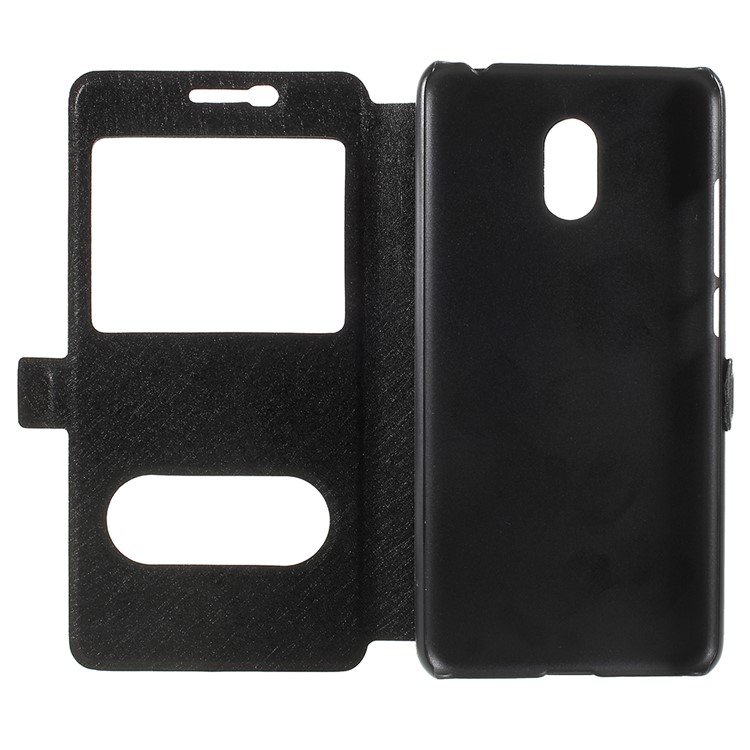 For Meizu M6 Silk Texture Dual Window Stand Leather Phone Case - Black-6