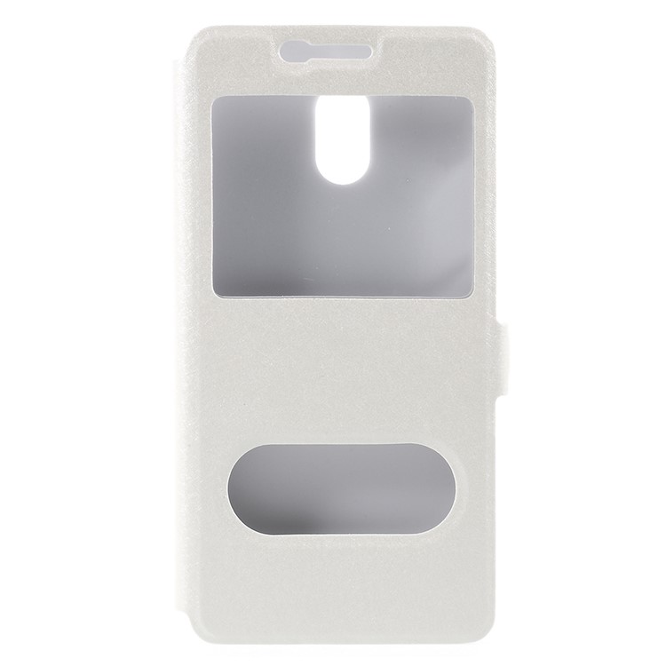 For Meizu M6 Silk Texture Dual Window Stand Leather Phone Shell - White-1